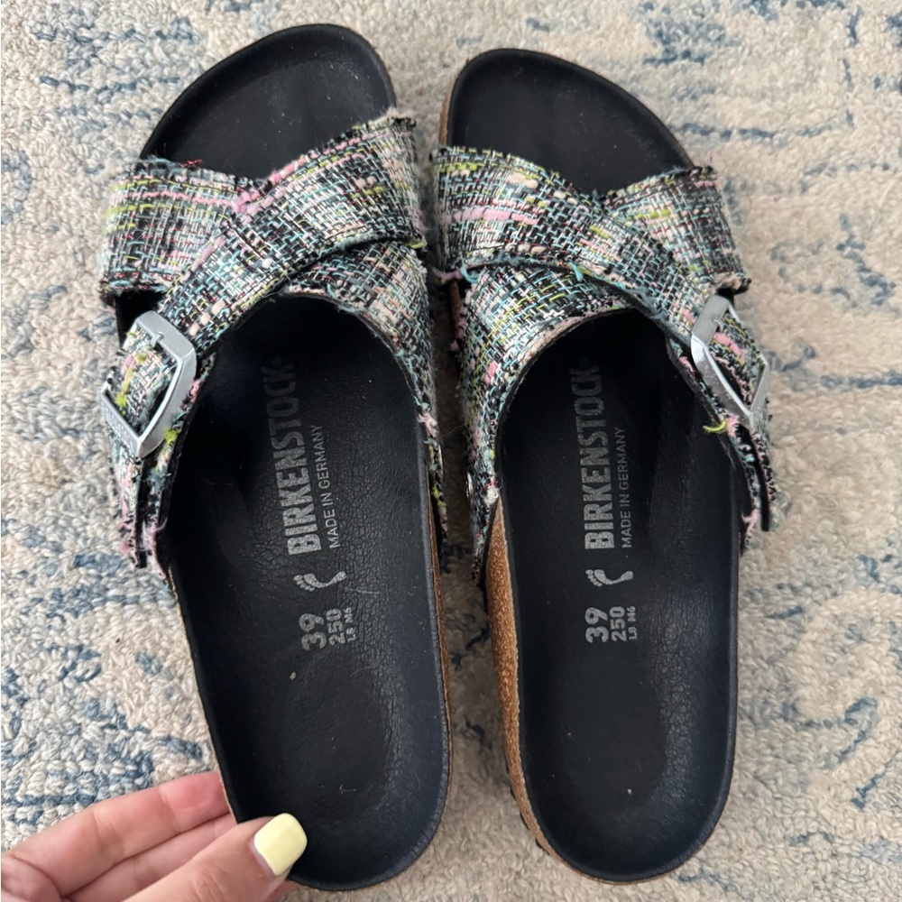 Birkenstock Black and Multicolor Tweed Sandals